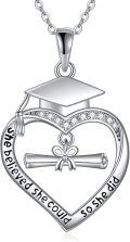 wholesale Sterling Silver Cubic Zirconia Graduation Necklace Gift for Women, Inspirational College High School Graduate Jewelry with Sparkle Gemstone, 18+2 Chain-0-0