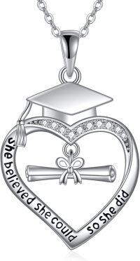 wholesale Sterling Silver Cubic Zirconia Graduation Necklace Gift for Women, Inspirational College High School Graduate Jewelry with Sparkle Gemstone, 18+2 Chain-Silver