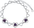 wholesale 925 Sterling Silver Amethyst Birthstone Bracelet - Heart Shape, Hypoallergenic, 6.5 + 2 Extender, Lobster Clasp, Gift for Women-0-0