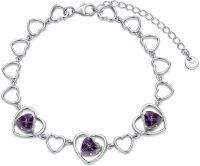 wholesale 925 Sterling Silver Amethyst Birthstone Bracelet - Heart Shape, Hypoallergenic, 6.5 + 2 Extender, Lobster Clasp, Gift for Women-Feb -Amethyst Purple