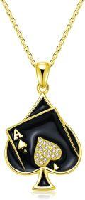 wholesale 925 Sterling Silver Black Enamel Ace of Spades Heart Pendant Necklace for Women-0-0