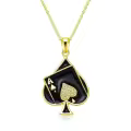 wholesale 925 Sterling Silver Black Enamel Ace of Spades Heart Pendant Necklace for Women-0-0