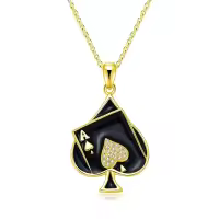 wholesale 925 Sterling Silver Black Enamel Ace of Spades Heart Pendant Necklace for Women-Gold Ace