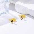 wholesale 925 Sterling Silver Plated Gold Bee Stud Earrings with Black and White Accents-0-2