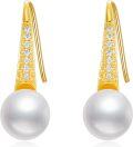 wholesale 14K Gold White Freshwater Pearl Diamond Drop Earrings for Women-0-0