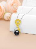 wholesale 925 Sterling Silver Black Freshwater Pearl Sunflower Pendant Necklace for Women-0-2