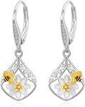 wholesale 925 Sterling Silver Bee & Flower Hypoallergenic Leverback Earrings-0-0