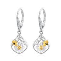 wholesale 925 Sterling Silver Bee And Flower Drop Earrings-07-Daisy