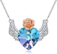 wholesale TOUPOP Angel Wings Pendant Necklace With Purple Heart Crystal Jewelry For Women Her Wife Christmas Birthday Gifts -undefined
