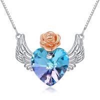 TOUPOP Stainless Steel Purple Crystal Angel Wings Pendant Necklace-undefined