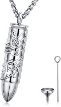 wholesale 925 Sterling Silver Musical Notes Bullet Cremation Jewelry Keepsake Urn Necklace with Funnel and Fill Tool-Musical Note