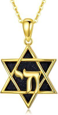 wholesale 925 Sterling Silver Black Stone Star of David Pendant Necklace with Hebrew Letter and Tetragrammaton Symbol-chai