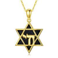wholesale 925 Sterling Silver Black Stone Star of David Pendant Necklace with Hebrew Letter and Tetragrammaton Symbol-chai