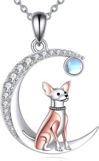 wholesale 925 Sterling Silver Moon & Corgi Charm Necklace with Blue Topaz Gemstone  for Women and Girls-Chihuahua Necklace