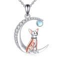 wholesale 925 Sterling Silver Moon & Corgi Charm Necklace with Blue Topaz Gemstone  for Women and Girls-0-0