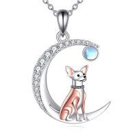 wholesale 925 Sterling Silver Moon & Corgi Charm Necklace with Blue Topaz Gemstone  for Women and Girls-Chihuahua Necklace