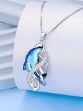 wholesale 925 Sterling Silver Blue Crystal Starfish Pendant Necklace Gift for Women Girls Mom Girlfriend-0-3