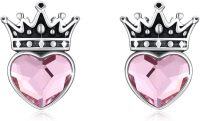 wholesale 925 Sterling Silver Pink Crystal Crown Heart Stud Earrings - Gifts for Daughters & Granddaughters-Pink