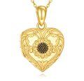 wholesale Gold 925 Sterling Silver Heart-Shaped Locket Necklace with Black Flower Center and Chain for Women-0-0