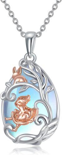 wholesale 925 Sterling Silver Rabbit & Tree of Life Pendant Necklace - Alice in Wonderland s for Women and Girls-Moonstone Necklace with Rabbit