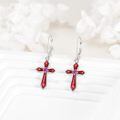 wholesale 925 Sterling Silver Red Enamel Cross Pink Cubic Zirconia Drop Earrings For Women-0-2