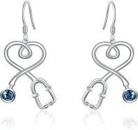 wholesale Sterling Silver Austrian Crystal Stethoscope Dangle Earrings for Nurse-Blue