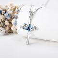 wholesale 925 Sterling Silver Blue Crystal Butterfly Cross Pendant Necklace for Women and Men Jewelry-0-1