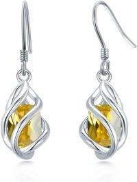 wholesale 925 Sterling Silver May Birthstone Dangle Drop Earrings Mother s Day Valentine s Birthday Anniversary Gifts for Women Girls-11-Nov-Citrine