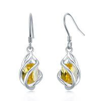 wholesale 925 Sterling Silver Twisted Design Yellow Gemstone Drop Earrings-11-Nov-Citrine