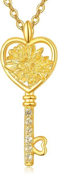 wholesale  14K Gold Plated Sterling Silver Birth Flower Stone Necklace w Key Pendant 18 +2 Chain ( chars)-11-Nov-Chrysanthemum
