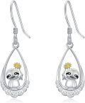 wholesale 925 Sterling Silver Sloth Teardrop Dangle Earrings with Crystal Accents-0-0