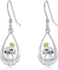 wholesale 925 Sterling Silver Sloth Teardrop Dangle Earrings with Crystal Accents-B-Sloth Earrings