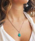 wholesale 925 Sterling Silver Teardrop Turquoise Pendant Necklace Platinum Plated Chain For Women-0-2