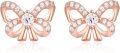 wholesale 925 Sterling Silver Metal Ribbon Bow Stud Earrings with Cubic Zirconia Stones for Women - Fashionable Jewelry Accessories-0-0