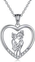 wholesale  925 Sterling Silver & Hypoallergenic Mother-Daughter Heart Pendant Necklace, Adjustable 18-20 Chain, Elegant Gift for Mom-0-0