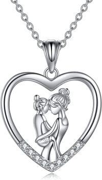 wholesale  925 Sterling Silver & Hypoallergenic Mother-Daughter Heart Pendant Necklace, Adjustable 18-20 Chain, Elegant Gift for Mom-Silver mom necklace