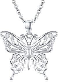 wholesale 925 Sterling Silver 925 Elegant Filigree Butterfly Pendant Necklaces Minimalist s for Women Girls-Butterfly Necklace(Silver)