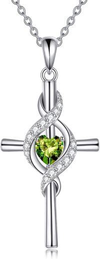 wholesale 925 Sterling Silver Birthstone Cross Pendant Necklace for Women-August