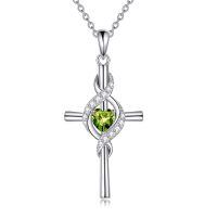 wholesale 925 Sterling Silver Birthstone Cross Pendant Necklace for Women-August