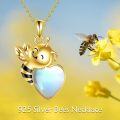 wholesale 925 Sterling Silver Heart-Shaped Moonstone Honeybee Pendant Necklace for Women-0-4