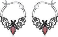 wholesale 925 Sterling Silver Bat Hoop Earrings with Red Crystal Gemstone - Gothic Style Jewellery Gift for Her-B-Bat