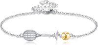 wholesale 925 Sterling Silver Tennis Racket & Heartbeat Gold Ball Charm Bracelet-Tennis 2