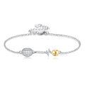 wholesale 925 Sterling Silver Tennis Racket & Heartbeat Gold Ball Charm Bracelet-0-0