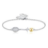 wholesale 925 Sterling Silver Tennis Racket & Heartbeat Gold Ball Charm Bracelet-Tennis 2