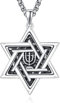 wholesale 925 Sterling Silver Star of David Pendant Necklace with Chain - Jewish s for Men-Candle