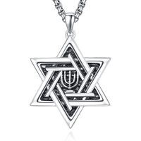 wholesale 925 Sterling Silver Star of David Pendant Necklace with Chain - Jewish s for Men-Candle