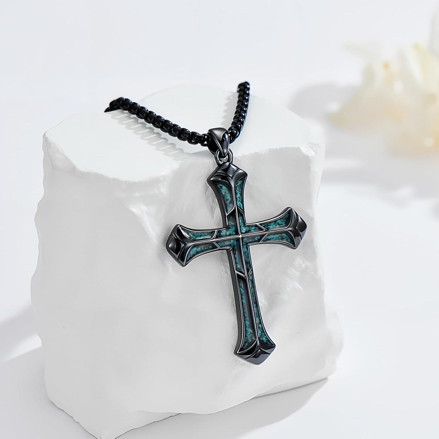 wholesale 925 Sterling Silver Turquoise Inlay Celtic Cross Pendant Necklace for Men & Women - Christian Religious s-0-1