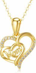 wholesale 14K Gold Double Heart Pendant with Cubic Zirconia and Mom Inscription - Gift for Mother's Day (18 Inches)-0-0