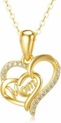wholesale 14K Gold Double Heart Pendant with Cubic Zirconia and Mom Inscription - Gift for Mother's Day (18 Inches)-style 1