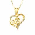 wholesale 14k Gold Mom Double Heart Pendant Necklace With Cubic Zirconia Stones-0-0